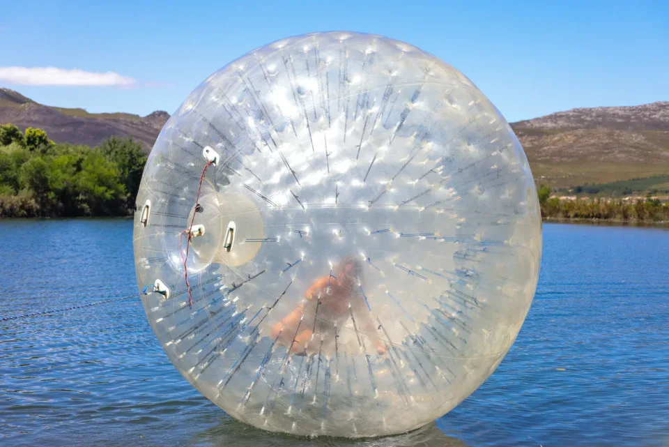 Zorb close, mountains, blue sky, Old Mac Daddy, Elgin Valley