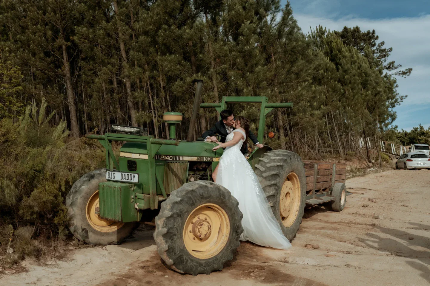 Bride on the green tractor, Old Mac Daddy, Elgin Valley