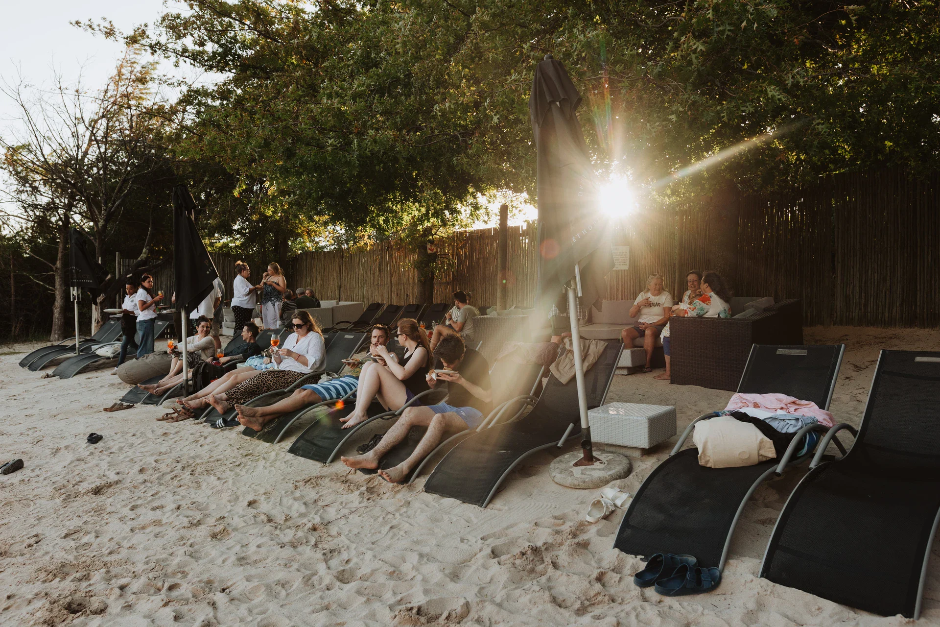 Evening beach loungers, sun flare, Old Mac Daddy, Elgin Valley